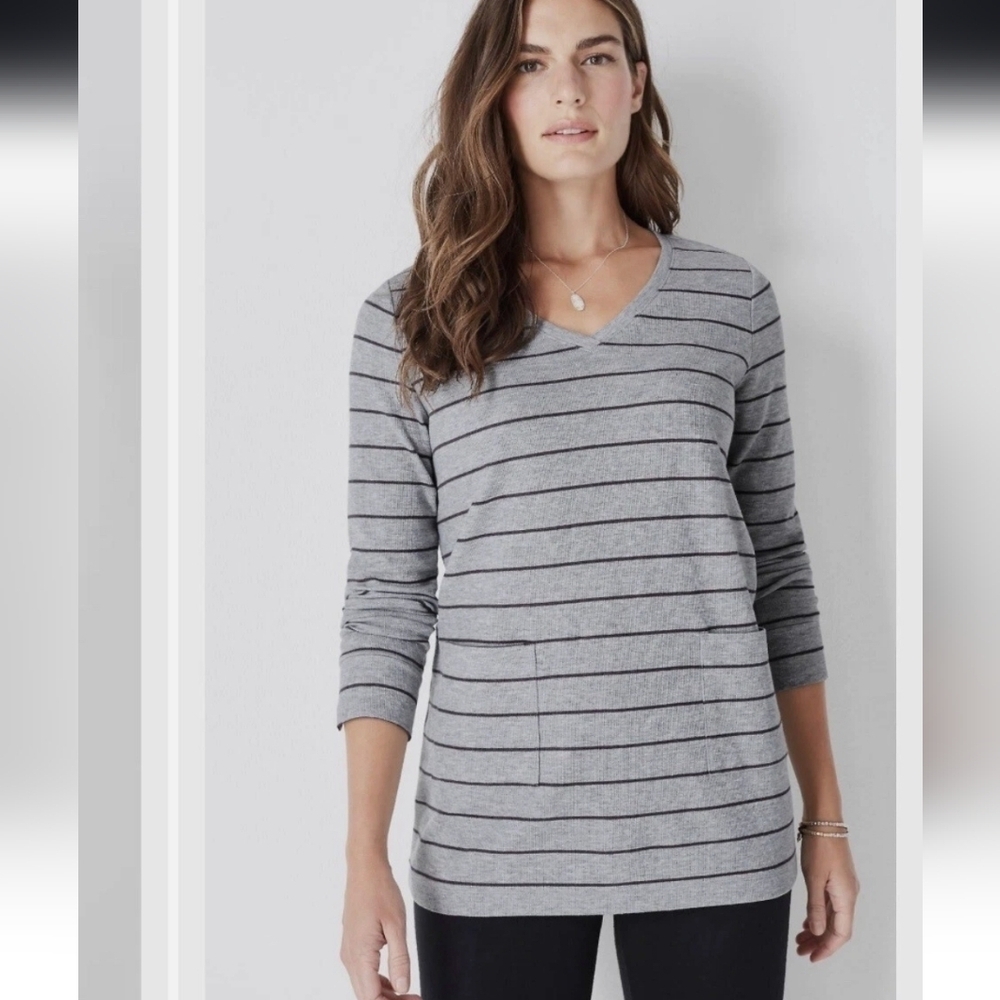 J.Jill Patch Pocket Tunic Grau Striped Womens Size Large
